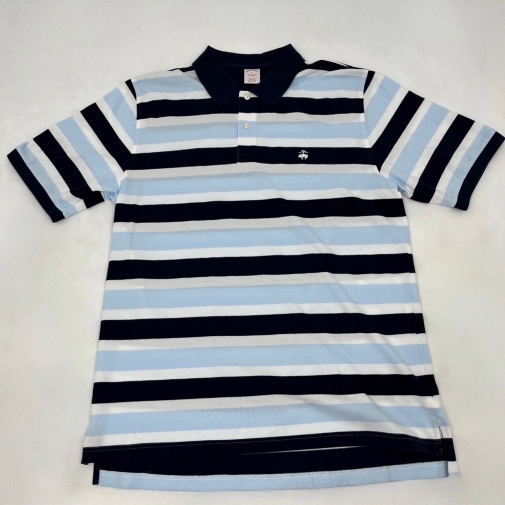 Brooks Brothers Mens XL Blue White‎ Striped Performance Polo Shirt Original Fit